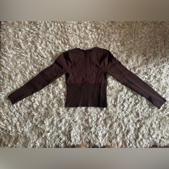 Babaton Sculpt Knit Empire Long Sleeve Shirt in Mocha - Picture 3 of 4